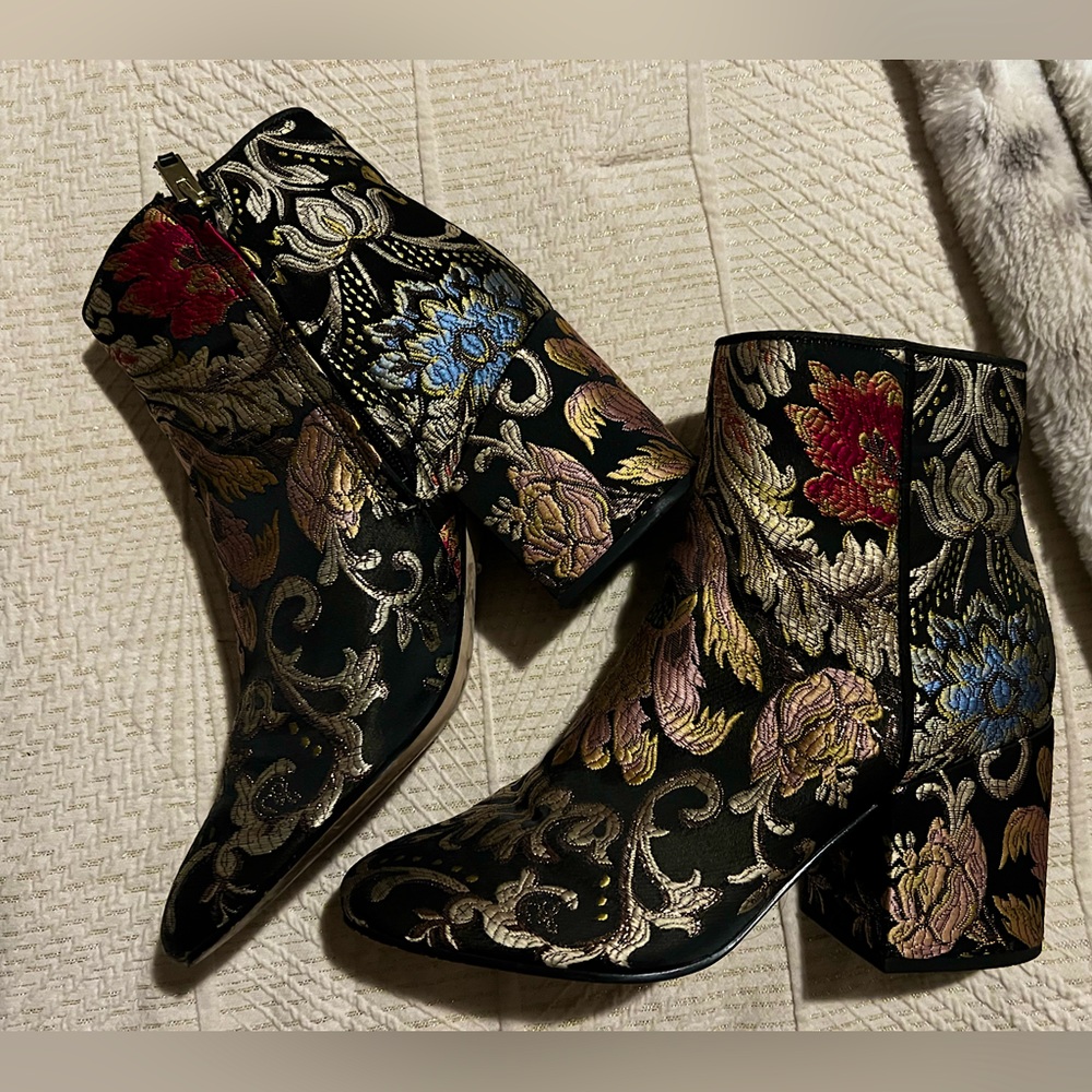 Sam Edelman Black Floral Ankle Boots